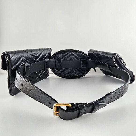 SOLD Gucci Black Leather Triple Pouch Belt Bag - Picture 2 of 5
